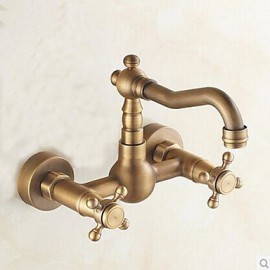Wall Mounted Two Handles Two Holes with Antique Brass Kitchen Tap