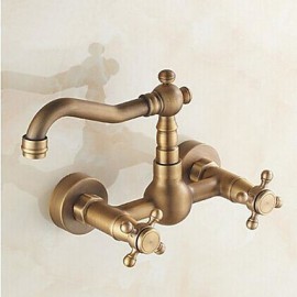 Wall Mounted Two Handles Two Holes with Antique Brass Kitchen Tap
