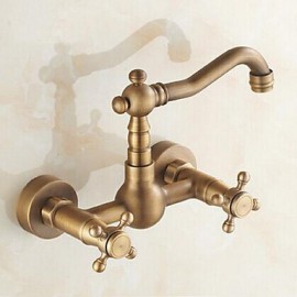 Wall Mounted Two Handles Two Holes with Antique Brass Kitchen Tap