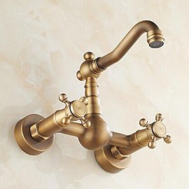 Wall Mounted Two Handles Two Holes with Antique Brass Kitchen Tap