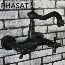 Wall Mounted Two Handles Two Holes with Oil-rubbed Bronze Kitchen Tap