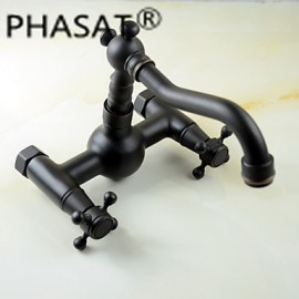 Wall Mounted Two Handles Two Holes with Oil-rubbed Bronze Kitchen Tap