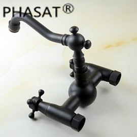Wall Mounted Two Handles Two Holes with Oil-rubbed Bronze Kitchen Tap