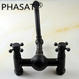 Wall Mounted Two Handles Two Holes with Oil-rubbed Bronze Kitchen Tap