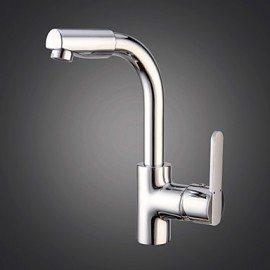 Contemporary Chrome Finish One Hole Single Handle 360 Degree Rotatable Kitchen Tap