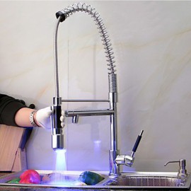 Contemporary Chrome Finish Color Changing LED Light Pullout Spray Deck Mounted Kitchen Tap