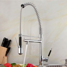 Contemporary Chrome Finish Color Changing LED Light Pullout Spray Deck Mounted Kitchen Tap