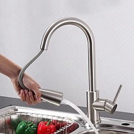 Solid Brass Nickel Brushed Deck Mounted Pull Out Kitchen Tap With Spray