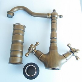 Deck Mounted Two Handles One Hole with Antique Brass Kitchen Tap