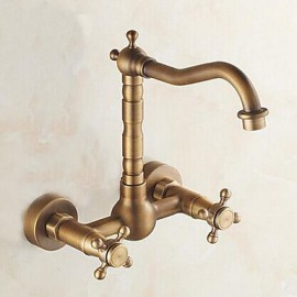 Wall Mounted Two Handles Two Holes with Antique Brass Kitchen Tap