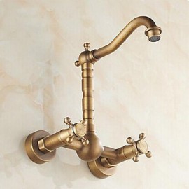 Wall Mounted Two Handles Two Holes with Antique Brass Kitchen Tap