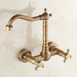 Wall Mounted Two Handles Two Holes with Antique Brass Kitchen Tap