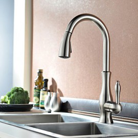 Contemporary Nickel Brushed One Hole Single Handle Pull-down Kitchen Tap