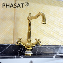 Deck Mounted Two Handles One Hole with Ti-PVD Kitchen Tap