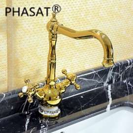 Deck Mounted Two Handles One Hole with Ti-PVD Kitchen Tap