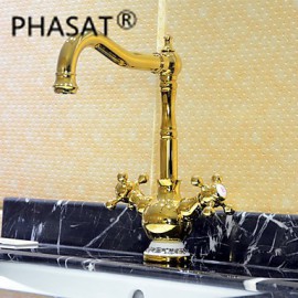 Deck Mounted Two Handles One Hole with Ti-PVD Kitchen Tap