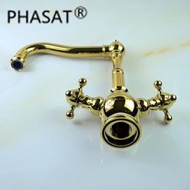 Deck Mounted Two Handles One Hole with Ti-PVD Kitchen Tap