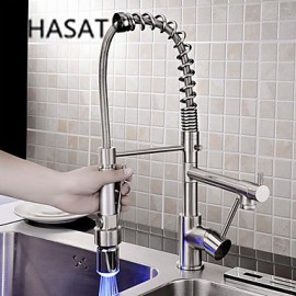 Personalized Contemporary Kitchen Tap Nickel Brushed Finish Single Handle LED Pull-out spout
