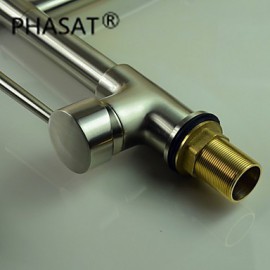 Personalized Contemporary Kitchen Tap Nickel Brushed Finish Single Handle LED Pull-out spout