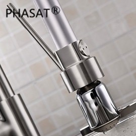 Personalized Contemporary Kitchen Tap Nickel Brushed Finish Single Handle LED Pull-out spout