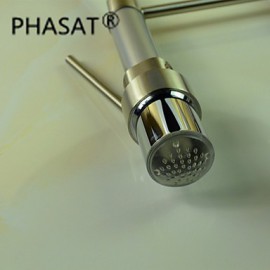 Personalized Contemporary Kitchen Tap Nickel Brushed Finish Single Handle LED Pull-out spout