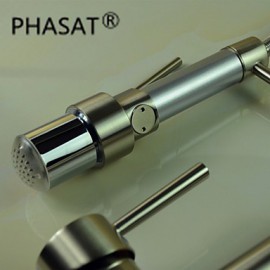 Personalized Contemporary Kitchen Tap Nickel Brushed Finish Single Handle LED Pull-out spout