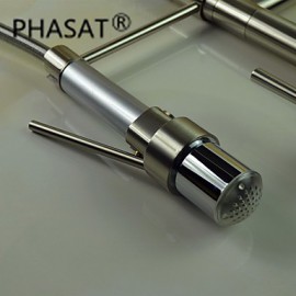 Personalized Contemporary Kitchen Tap Nickel Brushed Finish Single Handle LED Pull-out spout