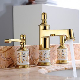 American Style Golden Brass Tap Three Holes Basin Tap