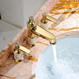 American Style Golden Brass Tap Three Holes Basin Tap