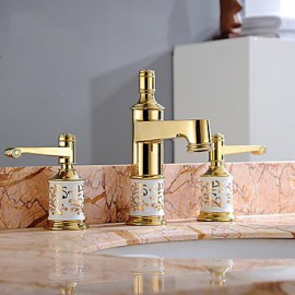 American Style Golden Brass Tap Three Holes Basin Tap