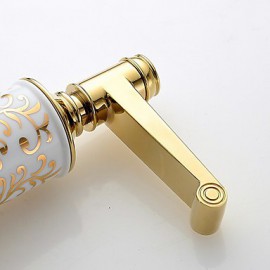 American Style Golden Brass Tap Three Holes Basin Tap