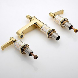 American Style Golden Brass Tap Three Holes Basin Tap