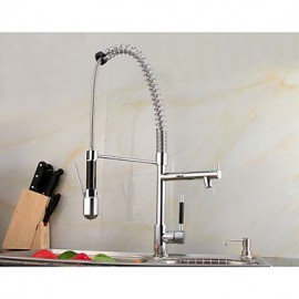 Led Light Solid Brass Chrome Finish Deck Mounted Pull Down Kitchen Tap With Two Spray