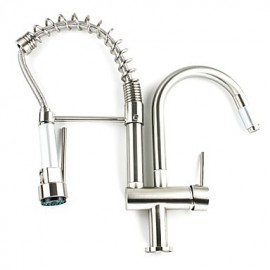 Brushed Chrome Finish All Copper Double Water Outlet Port High-Pressure Spring Tap