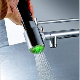 Contemporary Single Handle Chrome Finish Pull-Out Spray LED Kitchen Tap with 3 Color Changing