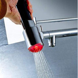 Contemporary Single Handle Chrome Finish Pull-Out Spray LED Kitchen Tap with 3 Color Changing