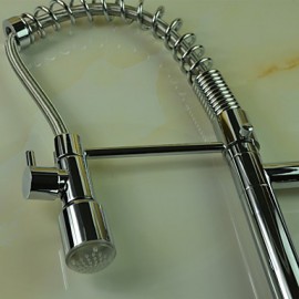 Contemporary Single Handle Chrome Finish Pull-Out Spray LED Kitchen Tap with 3 Color Changing