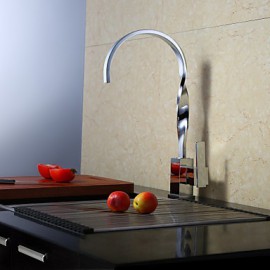 Contemporary Chrome Finish One Hole Single Handle Rotatable Kitchen Tap