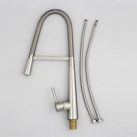 Solid Brass Nickel Brushed Deck Mounted Single Handle Single Hole Pull Down Kitchen Tap