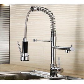 Solid Brass Chrome Finish Deck Mounted Pull Down Kitchen Tap With Two Spray