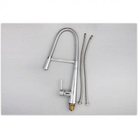 Solid Brass Chrome Finish Deck Mounted Single Handle Single Hole Pull Down Kitchen Tap