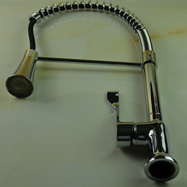 Contemporary Chrome Finish Single Handle Pull-Out LED Kitchen Tap with 3 Color Changing