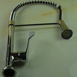 Contemporary Chrome Finish Single Handle Pull-Out LED Kitchen Tap with 3 Color Changing