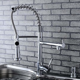 Stylish Chromed Brass Spring Kitchen Tap with Two Spouts- Silver