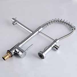 Stylish Chromed Brass Spring Kitchen Tap with Two Spouts- Silver