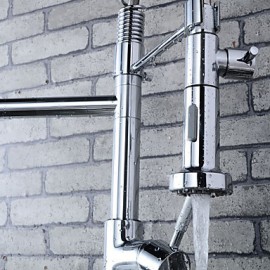 Stylish Chromed Brass Spring Kitchen Tap with Two Spouts- Silver