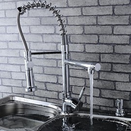 Stylish Chromed Brass Spring Kitchen Tap with Two Spouts- Silver