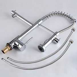 Stylish Chromed Brass Spring Kitchen Tap with Two Spouts- Silver