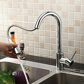 Solid Brass Chrome Finish Pull Down and Pull Out Kitchen Tap With Spray