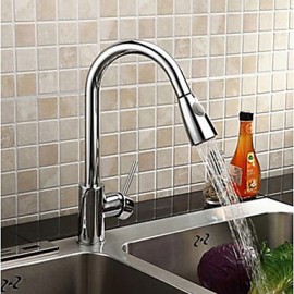 Solid Brass Chrome Finish Pull Down and Pull Out Kitchen Tap With Spray